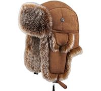 WHSPORT Chapeau de Trappeur pour Homme Femme Chaud Hiver Chapka Bonnet d'aviateur Russe avec Fausse Fourrure Oreille Rabat (Color : Brown, Size : 62cm/24.4in)