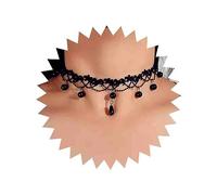 WHSY127 Collier Ras du Cou bohème Gothique en Dentelle Noire avec Pompon en Perles d'argent Pendentif en Perles Vintage Floral Rose Collier Ras du Cou Court clavicule Bijoux pour Femme