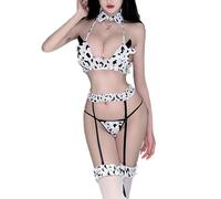 WHSY127 Ensemble de Lingerie Cosplay de Vache Anime, Costume de fête d'halloween pour Femmes avec Bas Blancs Noirs, Jeu de rôle de Demoiselle d'honneur Kawaii