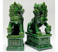WHSY127 Paire de Statues de Chien Foo en céramique émaillée Marron, Figurines de Lion Gardien Chinois, décoration de Protection Feng Shui, Chiens de Temple asiatiques orientaux, entrée intérieure ou