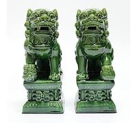 WHSY127 Paire de Statues de Chien Foo en céramique, Figurines de Lion Gardien Chinois émaillées Marron, décoration de Protection Feng Shui, Chiens de Temple asiatiques orientaux, entrée intérieure ou