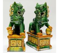 WHSY127 Paire de Statues de Chien Foo en céramique, Figurines de Lion Gardien Chinois émaillées Marron, décoration de Protection Feng Shui, Chiens de Temple asiatiques orientaux, entrée intérieure