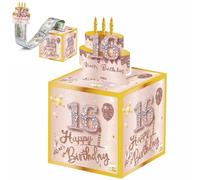 WHSY127 Tirelire Joyeux 16e Anniversaire pour Cadeau en espèces, Coffret Cadeau Surprise en Or Rose pour Cadeaux de 16e Anniversaire, Gâteau d'argent, Tirelire 16e, Coffret Cadeau d'argent