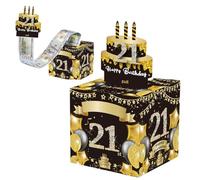 WHSY127 Tirelire Joyeux 21e Anniversaire pour Cadeau en espèces, boîte-Cadeau Surprise en Or Noir pour Cadeaux de 21e Anniversaire, gâteau d'argent, Tirelire 21e Anniversaire, boîte Cadeau