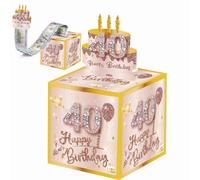 WHSY127 Tirelire Joyeux 40e Anniversaire pour Cadeau en espèces, boîte Cadeau Surprise en Or Rose pour Cadeaux de 40e Anniversaire, gâteau d'argent, Tirelire 40e Anniversaire, boîte Cadeau
