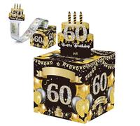 WHSY127 Tirelire Joyeux 60e Anniversaire pour Cadeau en espèces, boîte Cadeau Surprise en Or Noir pour Cadeaux de 60e Anniversaire, gâteau d'argent, Tirelire 60e Anniversaire, boîte Cadeau