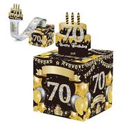 WHSY127 Tirelire Joyeux 70e Anniversaire pour Cadeau en espèces, boîte Cadeau Surprise en Or Noir pour Cadeaux de 70e Anniversaire, gâteau d'argent, Tirelire 70e Anniversaire, boîte Cadeau