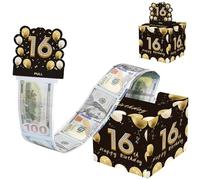 WHSY127 Tirelire Joyeux Anniversaire pour Cadeau en espèces, boîte Cadeau Surprise en Or Noir pour garçons Filles, Cadeaux de 16e Anniversaire, gâteau d'argent à Retirer avec Carte de Joyeux