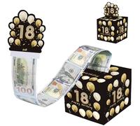 WHSY127 Tirelire Joyeux Anniversaire pour Cadeau en espèces, boîte Cadeau Surprise en Or Noir pour garçons Filles, Cadeaux de 18e Anniversaire, gâteau en Argent avec Carte de Joyeux Anniversaire,