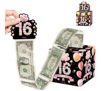 WHSY127 Tirelire Joyeux Anniversaire pour Cadeau en espèces, Noir Rose, boîte Cadeau Surprise pour Filles, Cadeaux de 16e Anniversaire, gâteau d'argent avec Carte de Joyeux Anniversaire, boîte à