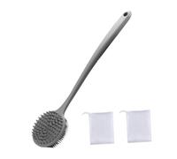Whtkoph Brosse de Bain Longue Manche Brosse de Silicone Souple Brosse Corps Exfoliante Double Face Filet Créateur de Mousse Poignée Ergonomique Adaptée, Gris