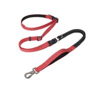Whtkoph Laisse Réfléchissante Multifonction Laisse Laisse Courte Double Longe avec Section Élastique et Mousqueton de Sécurité Nylon Résistant Adaptée à, Rouge, Largeur 2cm, Longueur 145-240cm