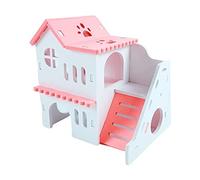 Whtkoph Maison pour Hamster, Abri pour Petits Animaux, en Bois, Monter Soi-même, à Deux étages, Cage, Habitat, Accessoires Décoratifs, Jouet pour Hamste, Rose