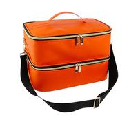 Whtkoph Organisateur de Vernis à Ongles Pochette de Rangement Portable Deux Niveaux Sac à Poignée Renforcée En Cuir PU Séparateur Flexible Inclus, Orange