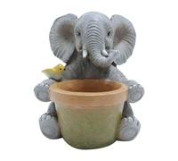 Whtkoph Statue D'éléphant de Jardin, Pot de Fleurs Miniature, Sculpture Animale, Cadeau d'anniversaire Décoratif pour Petites Plantes, Bureau, étagère, avec Un Oiseau