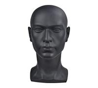 Whtkoph Tête de Mannequin Homme PVC Accessoire Présentoir Perruque Chapeau Écharpe Socle Stable Surface Résistante Adaptée Magasin Salon Décoration Artistique, Noir mat