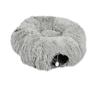 Whtkoph Tunnel pour Chat avec Couchage, Jouet pour Chat avec Balle, Grotte de Jeu D'intérieur Légère en Peluche, Recherche, Gris