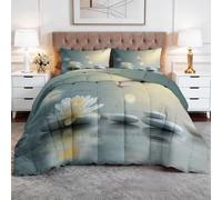WHUOEUCO Couette 4 Saisons 220x240 cm Cailloux Papillons Fleurs Couette Tempérée Toutes Saisons, Parure de Lit Moderne en Microfibre avec 2 Taies d'oreiller 65x65 cm