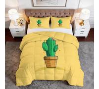 WHUOEUCO Couette 4 Saisons 220x240 cm Fleurs De Cactus De Dessin Animé Couette Tempérée 100% Microfibre Coton Bio, Edredon Ultra Gonflante avec 2 Taies d'oreiller, pour Allergiques
