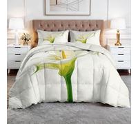 WHUOEUCO Couette 4 Saisons 240x260 cm Lys Calla Blanc Couette Tempérée 100% Microfibre Coton Bio, Edredon Ultra Gonflante avec 2 Taies d'oreiller, pour Allergiques