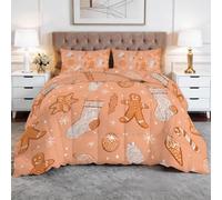 WHUOEUCO Couette Chaud et Legere 200x200 cm Biscuits De Noël Chaussettes Couette Imprimée Réversible Hiver & Été, Édredon Coton pour Lit 2 Personne, pour Enfants et Adultes
