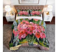 WHUOEUCO Couette Enfants 140x200 cm Fleurs Roses en Vase Couette 4 Saisons Hypoallergénique, Edredon Réversible Épais pour lit 2 Personne avec 2 Taies d'oreiller 65x65 cm