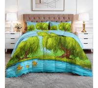 WHUOEUCO Couette Été 200x200 cm Canard Willow De Dessin Animé Couette Motif 3D Moderne avec 2 Taies d'oreiller, Édredon 4 Saisons Microfibre Hypoallergénique, Douce et Lavable Machine
