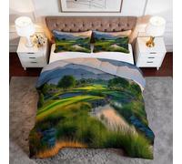 WHUOEUCO Couette Été 220x240 cm Paysages De Montagnes De Rivières Et D'Arbres Couette Motif 3D Moderne avec 2 Taies d'oreiller, Édredon 4 Saisons Microfibre Hypoallergénique, Douce et Lavable Machine