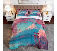 WHUOEUCO Couette Hiver 200x200 cm Paysages De Cerisiers en Fleurs Et du Mont Fuji Couette 4 Saisons Ultra Doux et Moelleux, Parure de Lit 3 Pièces Allergiques, pour Enfant Adulte et Bébé