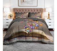 WHUOEUCO Couette Hiver 220x240 cm Livres Papillons Couette 4 Saisons Ultra Doux et Moelleux, Parure de Lit 3 Pièces Allergiques, pour Enfant Adulte et Bébé