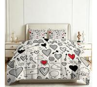 WHUOEUCO Couette Hiver 240x260 cm Cœurs Flèches Nuages Dessinés La Main Couette 4 Saisons Ultra Doux et Moelleux, Parure de Lit 3 Pièces Allergiques, pour Enfant Adulte et Bébé