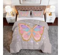 WHUOEUCO Couette Imprimée 3D 200x200 cm Papillon Dégradé De Couleurs Parure de Lit 3 Pièces avec 1 Couette et 2 Taies d'oreiller, Edredon Légère et Douce, pour Adultes Enfants