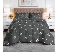 WHUOEUCO Couette Imprimée 3D 240x260 cm Motifs Floraux Minimalistes Gris Parure de Lit 3 Pièces avec 1 Couette et 2 Taies d'oreiller, Edredon Légère et Douce, pour Adultes Enfants