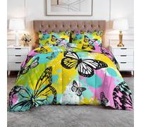WHUOEUCO Couette Légère 220x240 cm Papillons Graffiti Colorés Couette 4 Saisons Douce et Respirante, Parure de Lit 3 Pièces avec 2 Taies d'oreiller 65x65 cm, Lavable en Machine
