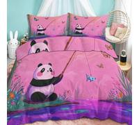 WHUOEUCO Housse de Couette 140x200cm Panda pêche Papillon Parure de Lit Douce Polycoton avec Fermeture Éclair, 3D Imprimée Housse de Couette et 2 Taies d'oreiller 65x65cm