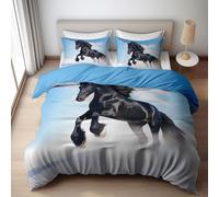 WHUOEUCO Housse De Couette 200x200cm Animal Dark Horse Parure de Lit Microfibre Douce, Parure Couette 3 Pièces avec Fermeture Éclair + 2 Taies d'oreiller 65x65cm