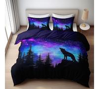 WHUOEUCO Housse de Couette 200x200cm Animal Star Wolf 3D Imprimée Microfibre Parure de Lit avec Fermeture Éclair et 2 Taies d'oreiller 65x65cm, pour Adulte Enfant Fille Ado