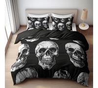 WHUOEUCO Housse de Couette 3D 140x200cm Crâne Dessin Animé Parure de Lit avec Fermeture Éclair, Housse de Couette pour Décor Chambre Enfant Adulte avec 2 Taie d'oreiller