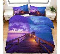 WHUOEUCO Housse de Couette 3D 140x200cm Paysage de Pont en Bois en Bord de mer Parure de Lit avec Fermeture Éclair, Housse de Couette pour Décor Chambre Enfant Adulte avec 2 Taie d'oreiller