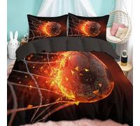 WHUOEUCO Housse de Couette 3D 90x190cm Flame Soccer Parure de Lit avec Fermeture Éclair, Housse de Couette pour Décor Chambre Enfant Adulte avec 2 Taie d'oreiller