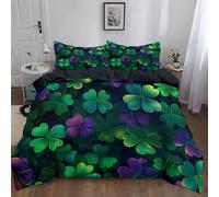 WHUOEUCO Housse de Couette 3D 90x190cm Herbe Verte Violette Parure de Lit avec Fermeture Éclair, Housse de Couette pour Décor Chambre Enfant Adulte avec 2 Taie d'oreiller