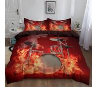 WHUOEUCO Housse de Couette 90x190cm Ensemble Batterie Flame 3D Imprimée Microfibre Parure de Lit avec Fermeture Éclair et 2 Taies d'oreiller 65x65cm, pour Adulte Enfant Fille Ado