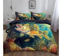 WHUOEUCO Housse de Couette 90x190cm Illustration Poissons sous Marins Parure de Lit Motif 3D, Housse Parure 3 Pièces Microfibre avec 2 Taie d'oreiller, pour Décor Chambre Adultes Enfants