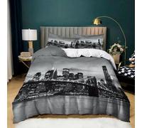 WHUOEUCO Housse de Couette New York Pont de Brooklyn 240 x 260 cm Microfibre Ensemble de literie avec Fermeture Éclair, Enfants Ado Adultes Housse Couette avec 2 Taie d'oreiller