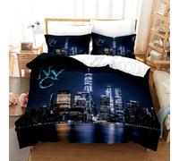 WHUOEUCO Microfibre Housse de Couette Vue Nocturne de la Ville de New York Ensemble de literie avec Fermeture Éclair, Enfants Adultes Housse Couette avec 2 Taie d'oreiller 200 x 200 cm
