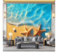 WHUOEUCO Papier Peint Murale 3D Coquillages D'Étoiles Mer Plage 350x256 cm Papier Peint Panoramique Intissé Décoration Tapisserie Murale Moderne, pour Chambre Salon Mur de Fond TV