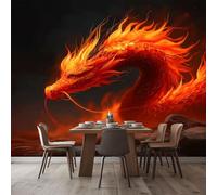 WHUOEUCO Papier Peint Murale 3D Dragon Orange Dessin Animé 200x140 cm Papier Peint Panoramique Intissé Décoration Tapisserie Murale Moderne, pour Chambre Salon Mur de Fond TV