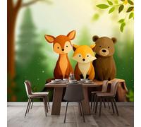 WHUOEUCO Papier Peint Murale 3D Ours Renard Dessin Animé 400x280 cm Papier Peint Panoramique Intissé Décoration Tapisserie Murale Moderne, pour Chambre Salon Mur de Fond TV