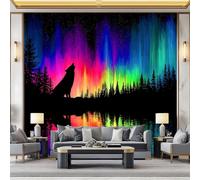 WHUOEUCO Papier Peint Panoramique 3D Animal Loup Aurora 200x140 cm Papier Peint Intissé Tapisserie Poster Mural pour Salon Chambre Bureau Décoration Murale