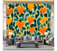 WHUOEUCO Papier Peint Panoramique 3D Feuilles Plante Cœur D'Amour Orange 300x210 cm Papier Peint Intissé Tapisserie Poster Mural pour Salon Chambre Bureau Décoration Murale